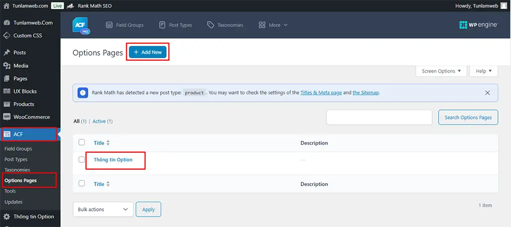 Tạo Option Page Với ACF Tạo Option Page Với ACF