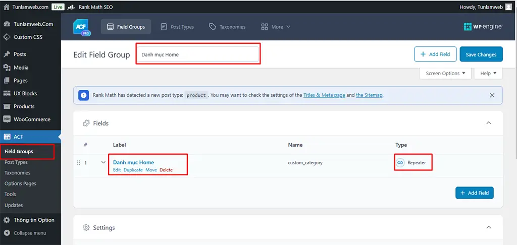 Vào Custom Fields → Add New. Vào Custom Fields → Add New.