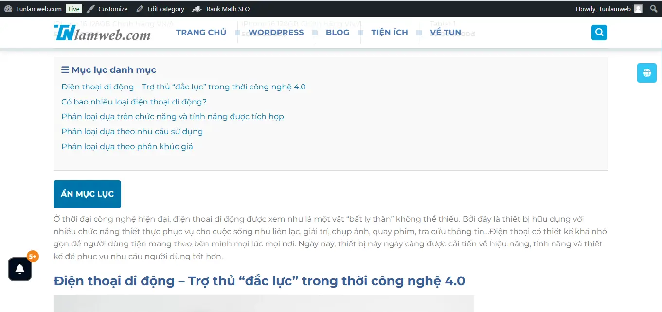 Code Mục lục Danh mục sản phẩm Woocommerce