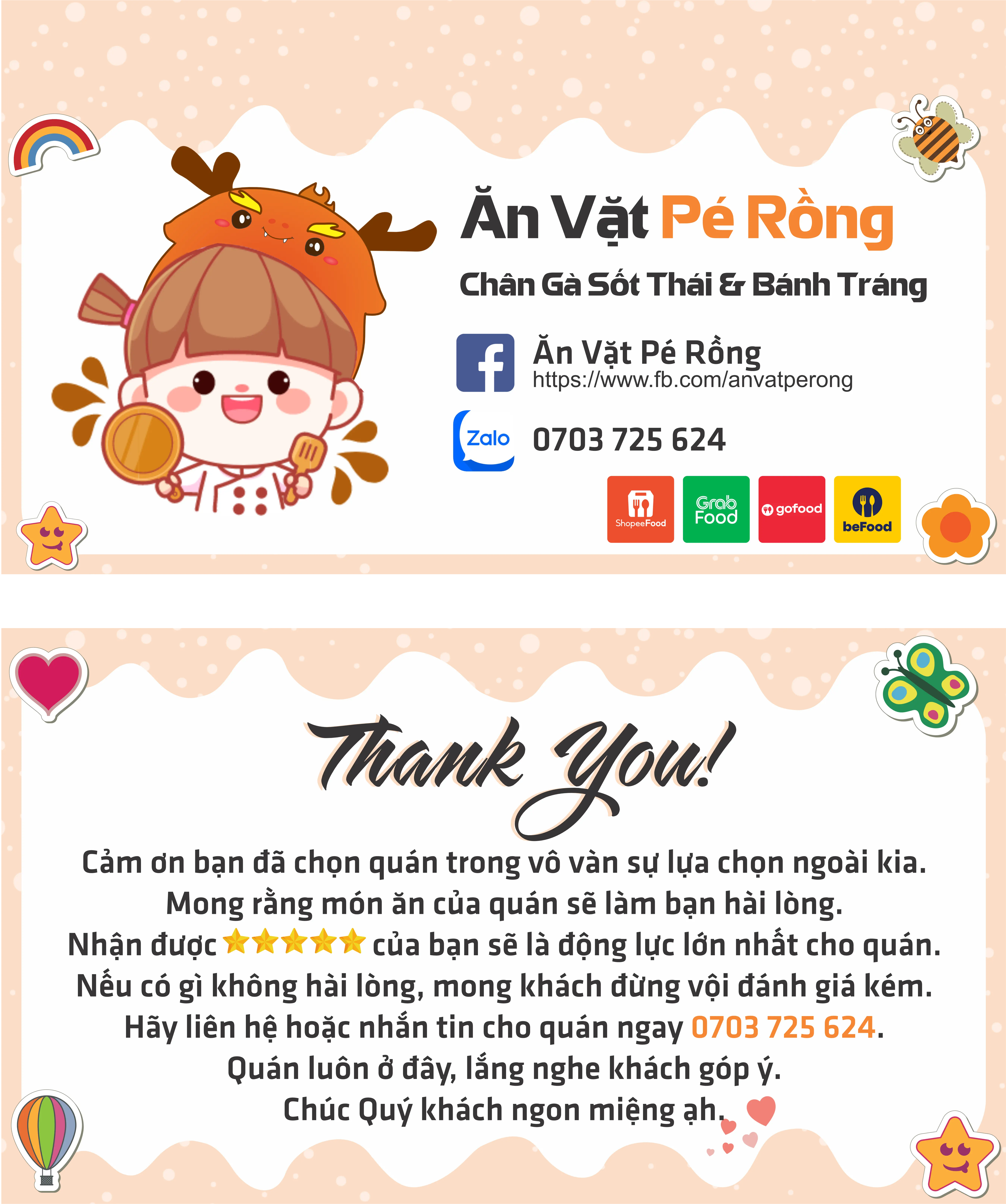 Thanks Card - Ăn Vặt Pé Rồng