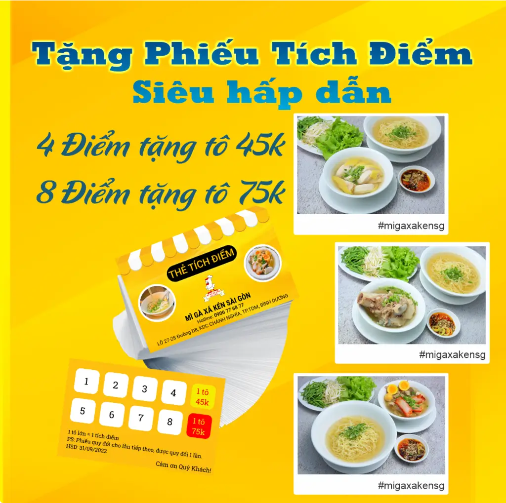 Phiếu tặng điểm - Mì gà xá kén Sài gòn Phiếu tặng điểm - Mì gà xá kén Sài gòn