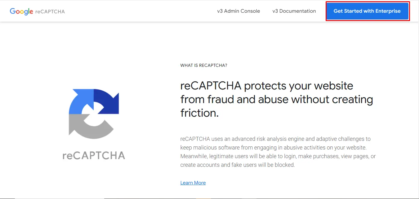 Truy cập trang Google reCAPTCHA Admin.
