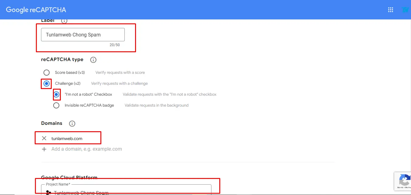 Cấu hình Google reCAPTCHA v2